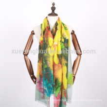 digital printing floral woven mercerized wool scarf for fall